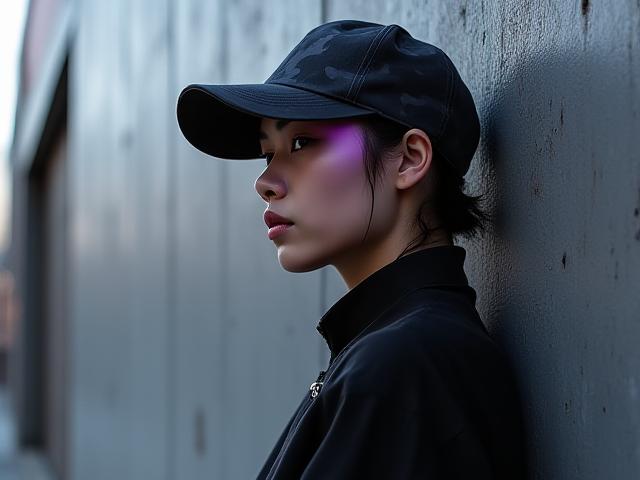 Urban model wearing camo cap